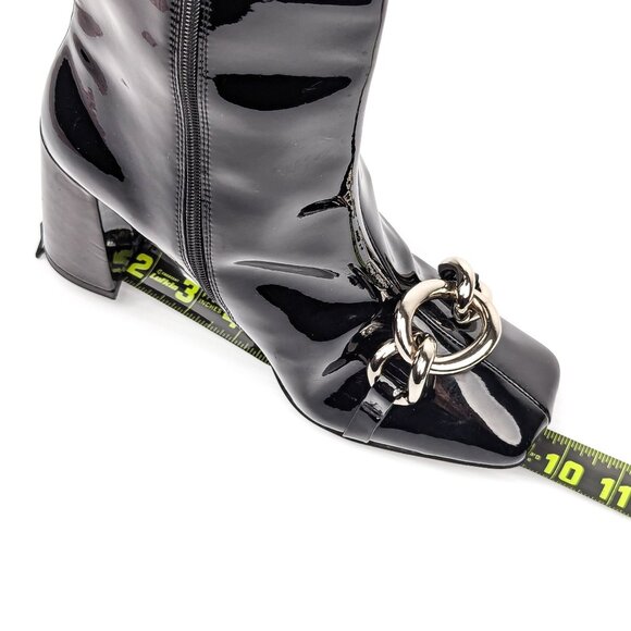 Jeffrey Campbell Women Patt Black Vegan Patent Chain Link fashion Knee Boots 8.5 - Picture 7 of 9
